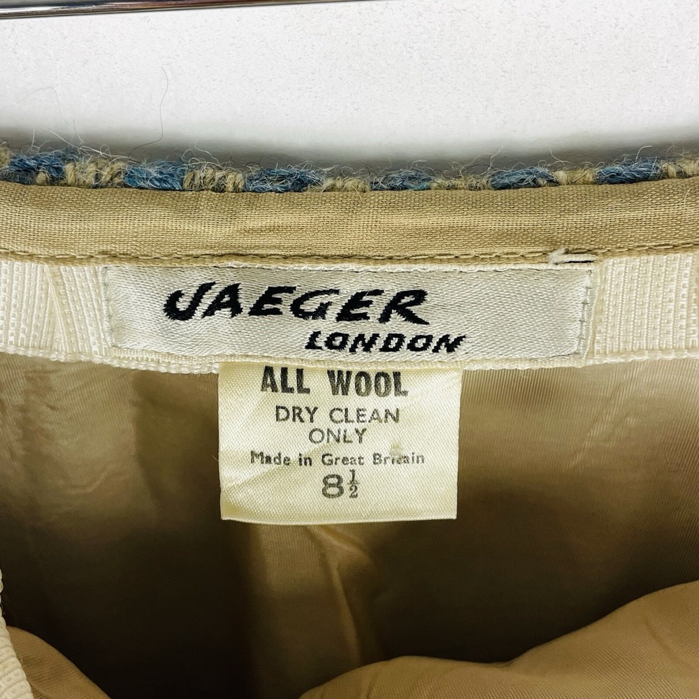 Jaeger London Skirt Womens 8.5 Small Blue Cream Stripe Vintage British Mod Tweed - Picture 5 of 6